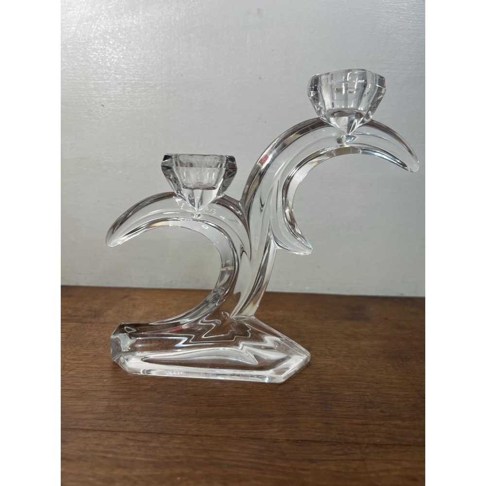 Vtg Candlestick Holder Crystal Glass Witchy Celestial Moon Goth Decor Core Mcm